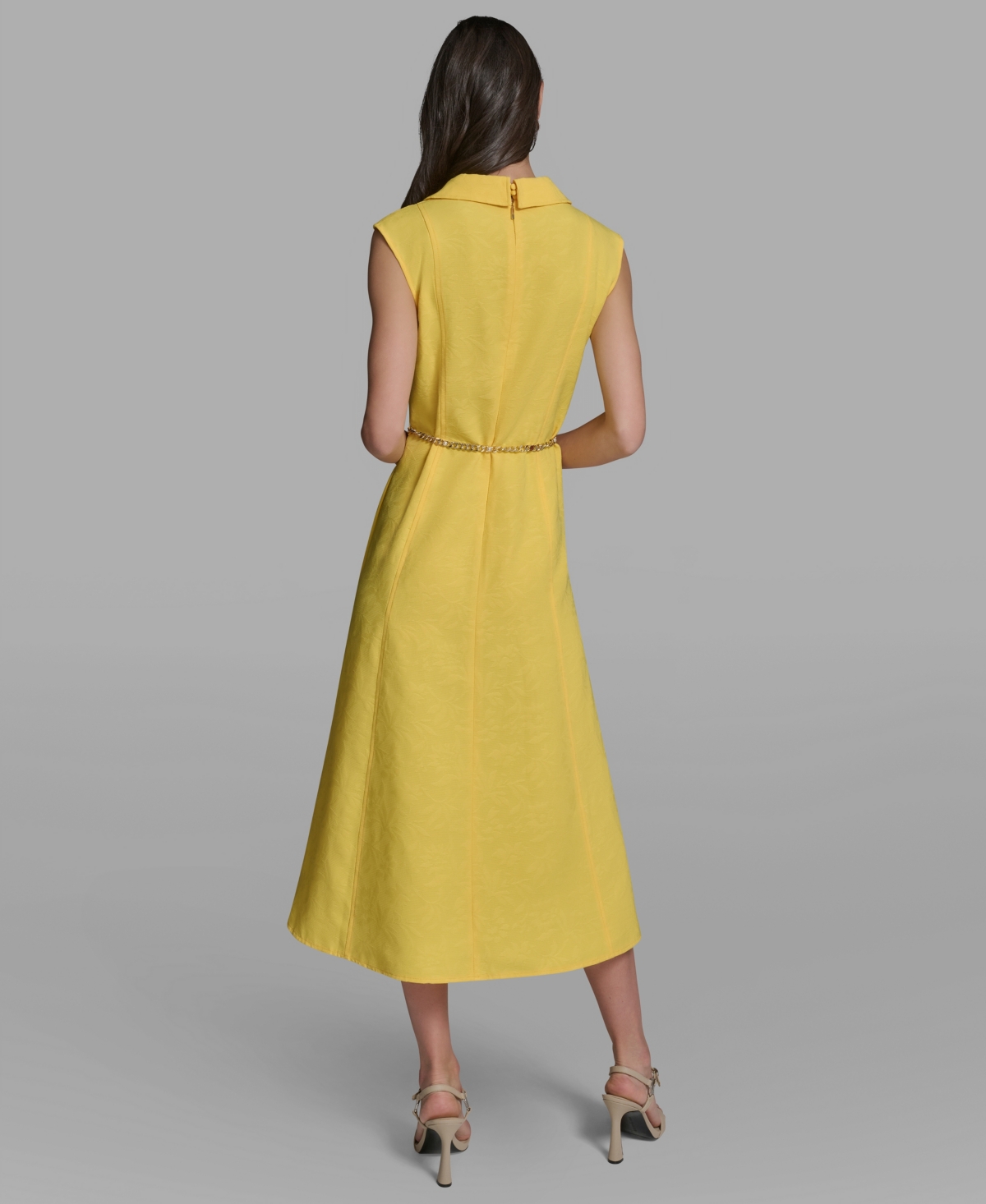 Karl Lagerfeld Paris Women's Collared Chain Belt Midi Dress