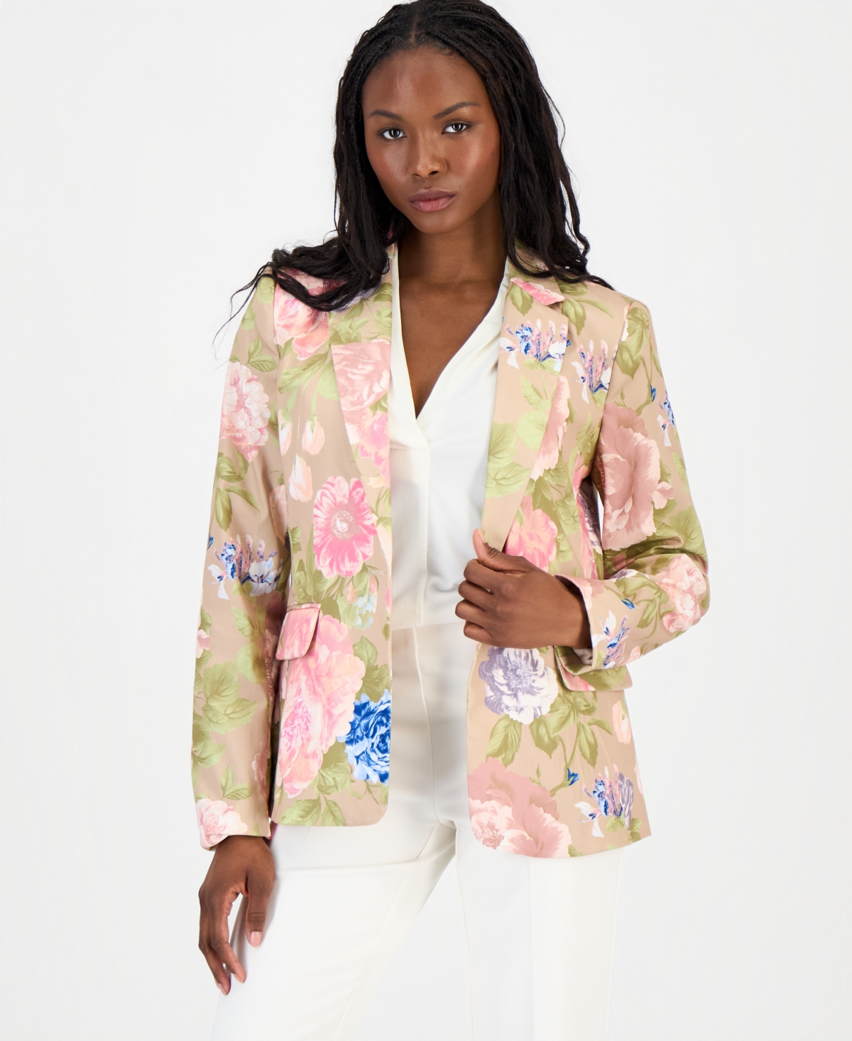 Tahari Asl Petite Printed Sateen One-Button Blazer