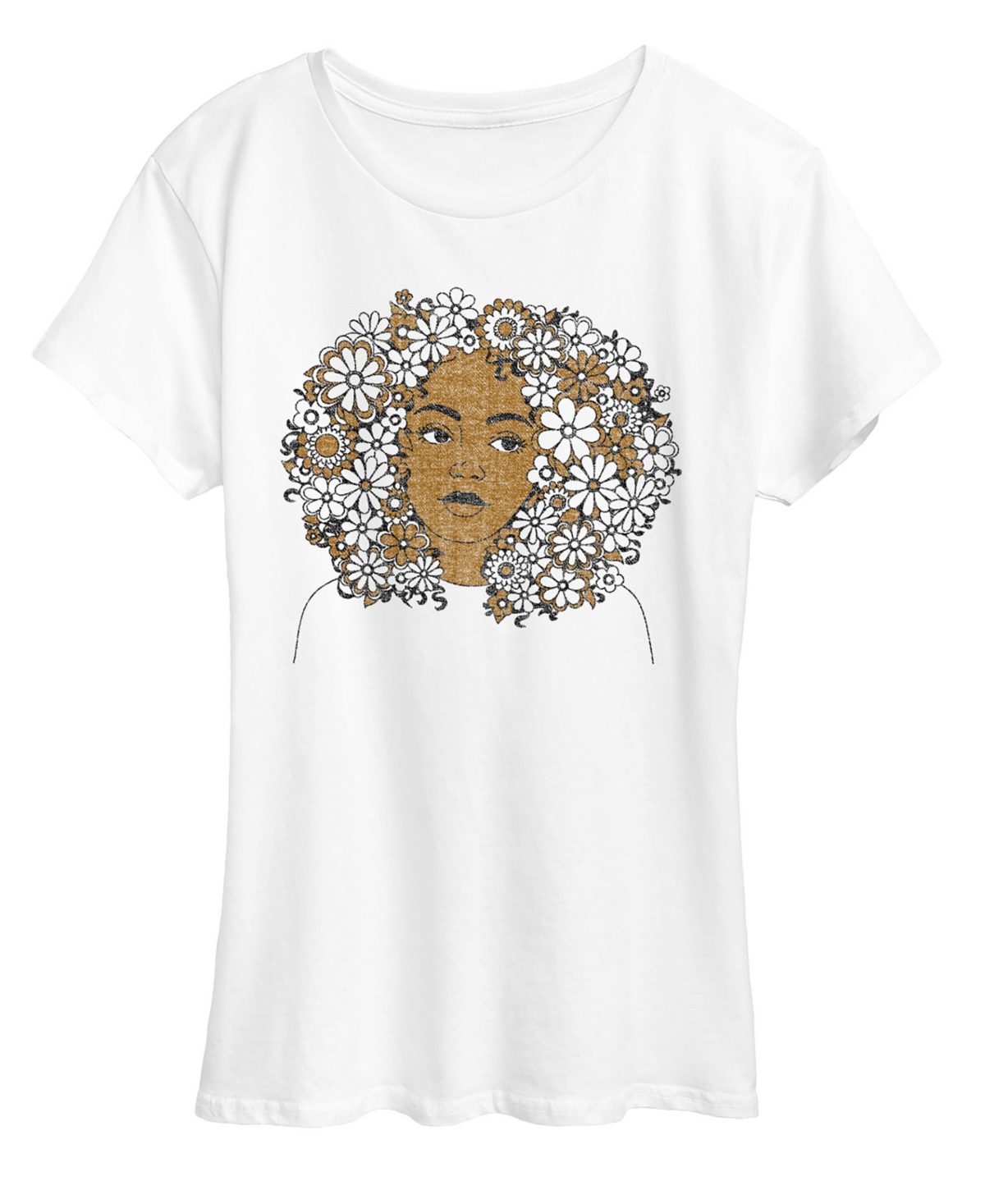 Hybrid Apparel Women's Instant Message Flower Afro Short Sleeve Graphic T-Shirt