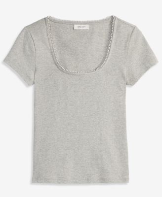 Women's Short Sleeve Pearl Trim Top