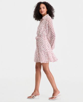 Women's Cherry Print Tie-Belt Button-Front Dress