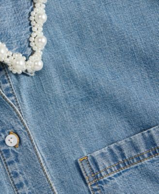 Women's Faux-Pearl-Trim Denim Shirt