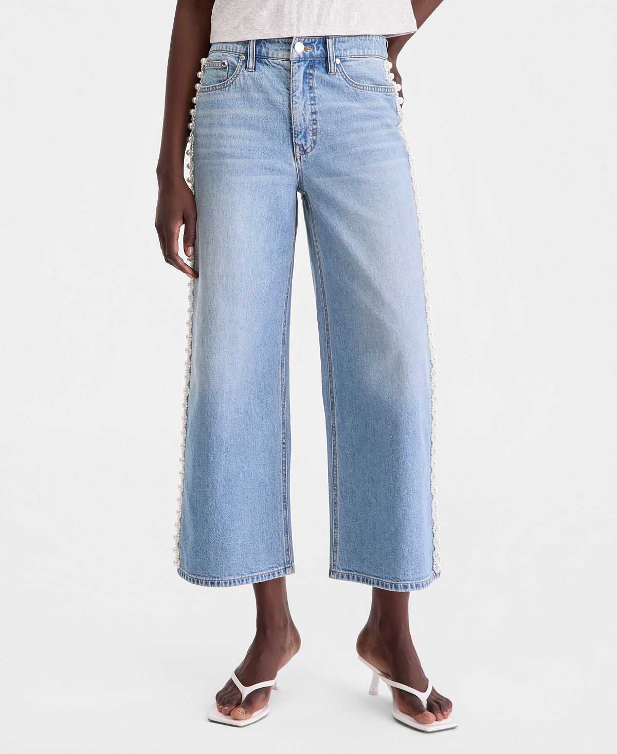 On 34th Women's High-Rise Cropped Faux-Pearl-Trim Jeans, Macy's Exclusive view 4 — MAYCSS fashion products