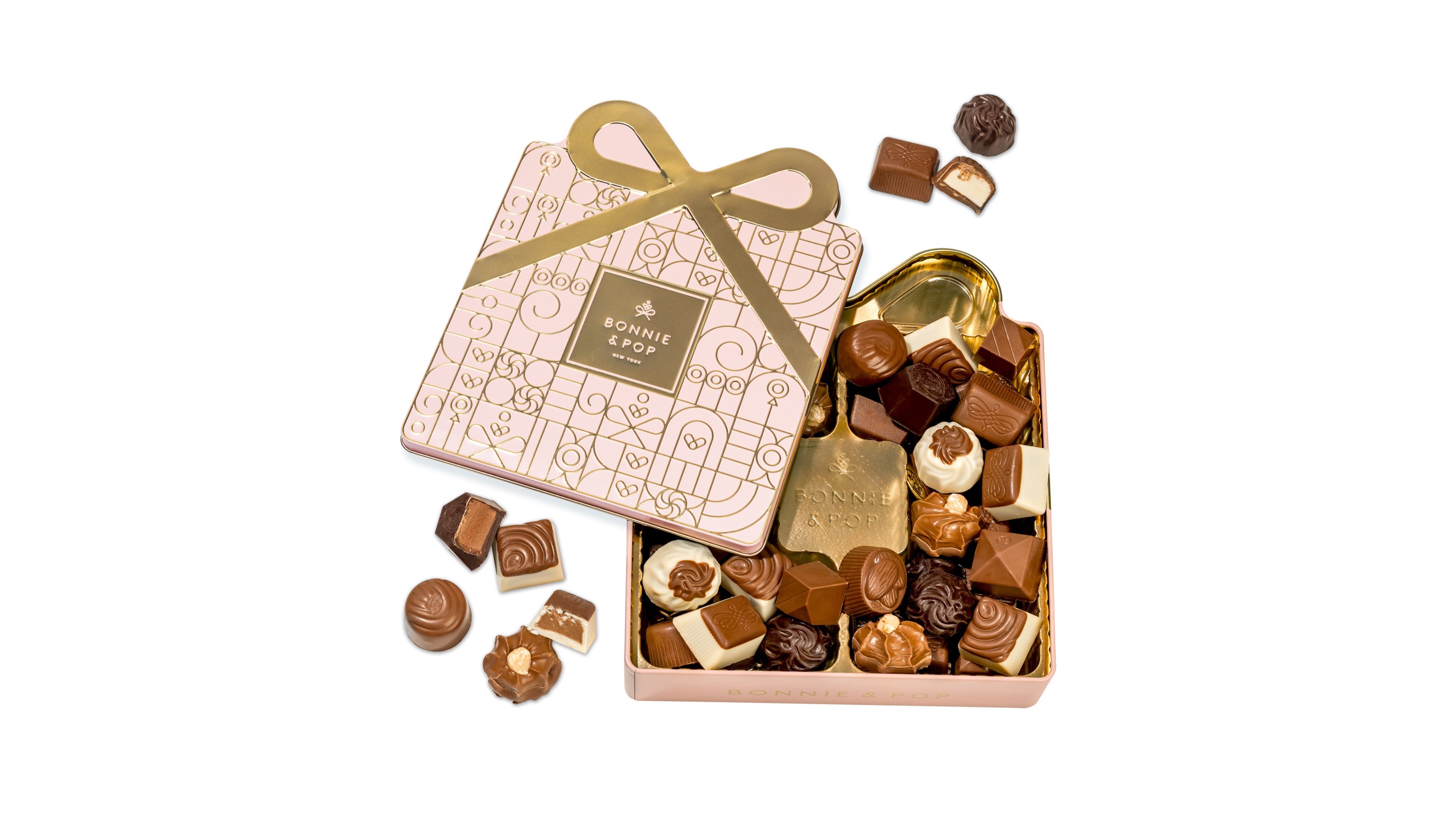 Bonnie & Pop Valentine's Day Pink Chocolate Truffle Tin, 26 Pieces