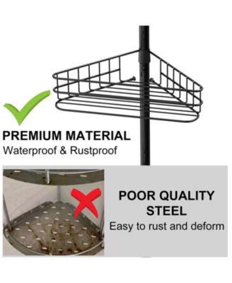 Corner Shower Caddy Tension Pole,  4-Tier Rustproof Bathroom Shelves with Built-In Towel Bars