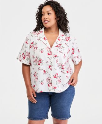 Plus Size Bennie Button-Up Camp Cotton Shirt