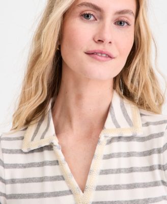 Women's Embellished Rib Polo Top
