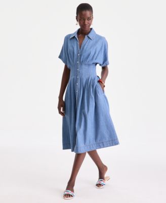 Women’s Cotton Denim Pleated Shirtdress