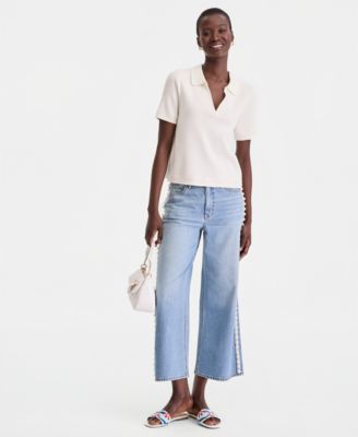 Women's Crochet Collar Short-Sleeve Sweater