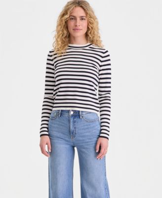 Women's Striped Crewneck Long-Sleeve Sweater