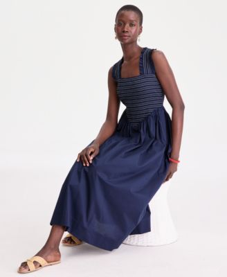 Women's Cotton Smocked Cross-Back Maxi Dress