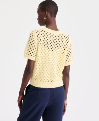 Women's Open-Stitch Short-Sleeve Sweater
