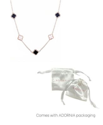 Rose Gold Mixed Black and White Clover Station Necklace