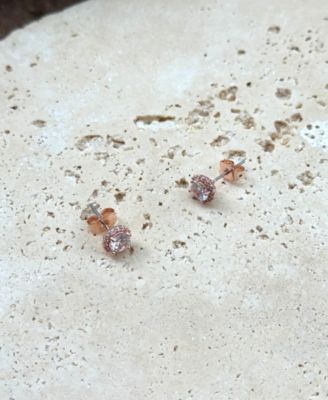 Rose Gold CZ Halo Stud Earrings