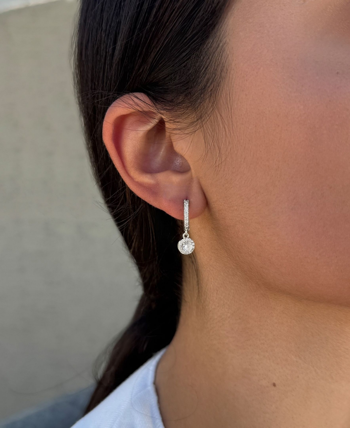 Adornia Silver Cz Halo Drop Huggie Hoop Earrings