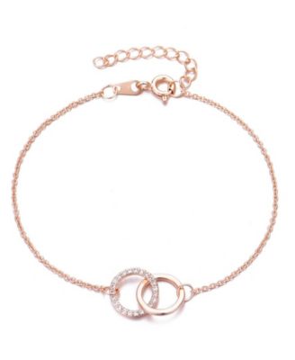Rose Gold Adjustable CZ Pave Rings Bracelet