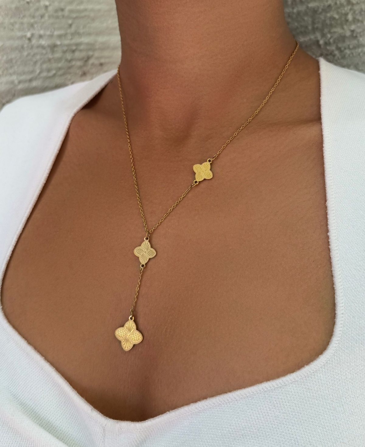 Adornia Tarnish Resistant Gold Pointed 3-Clover Y-Necklace