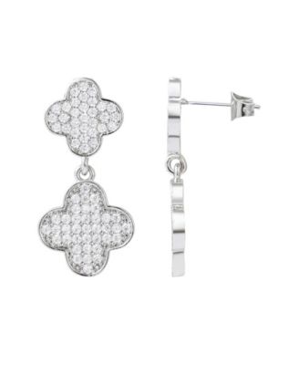 Silver CZ Clover Drop Earrings