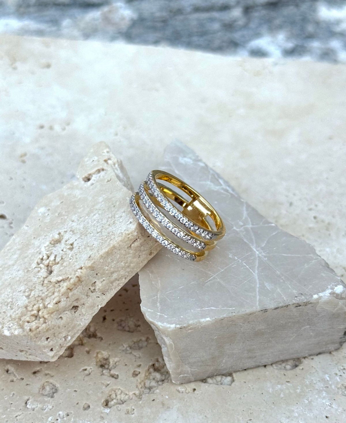 Adornia Gold Cz Triple Band Ring