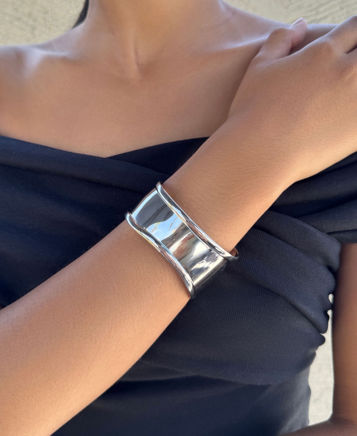 Adornia Tarnish Resistant Silver Tall Curve Cuff Bracelet