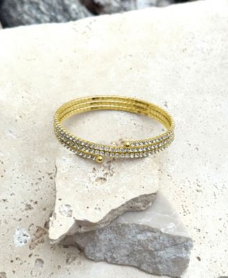 Gold Crystal Triple Coil Tennis Stretch Bracelet