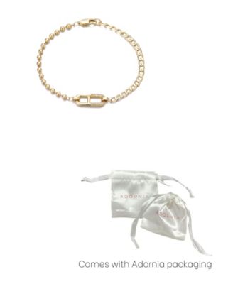 Gold CZ Mixed Chain Sideways Pendant Bracelet