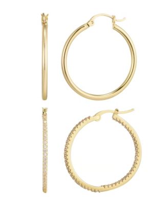 Gold CZ Infinity and Plain Hoop Earring Set