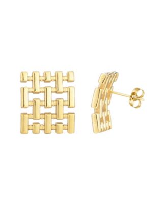 Tarnish Resistant Gold Grid Stud Earrings
