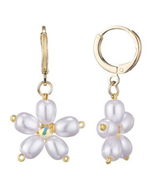 Gold Pearl Flower Huggie Earrings