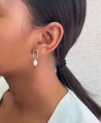 Gold Freshwater Pearl Mariner Link Drop Earrings