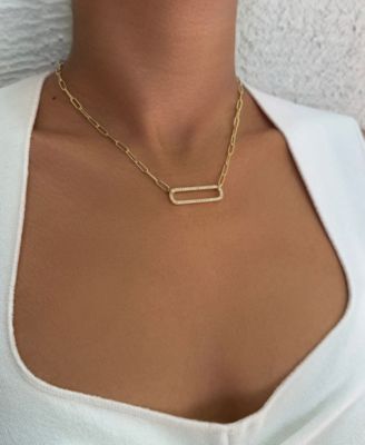 Gold CZ Rounded Rectangle Pendant Necklace