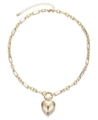 Gold Puffy Heart Link Necklace