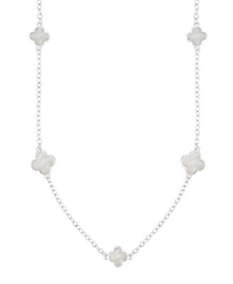 Silver Mother of Pearl 36" Flower Station Necklace