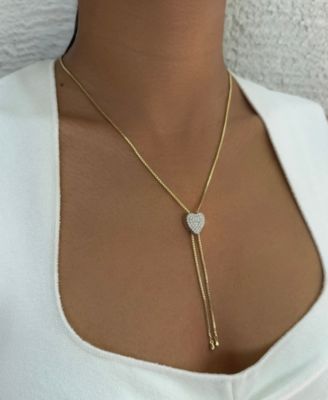 Gold CZ Heart Bolo Necklace