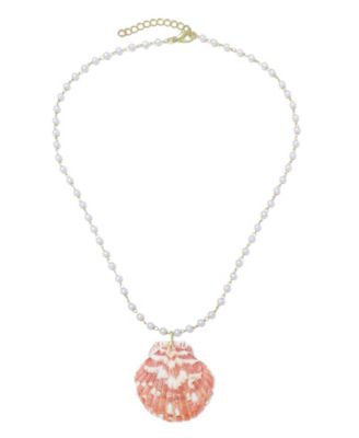 Gold Pearl Pink Shell Rosary Necklace