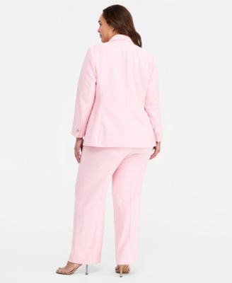 Plus Size Notched Collar One-Button Blazer & High Rise Pull-On Pants