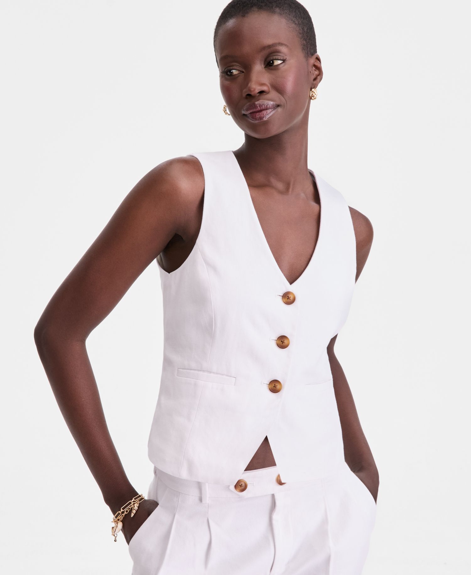 Women's High-Rise Linen-Blend Bermuda Shorts