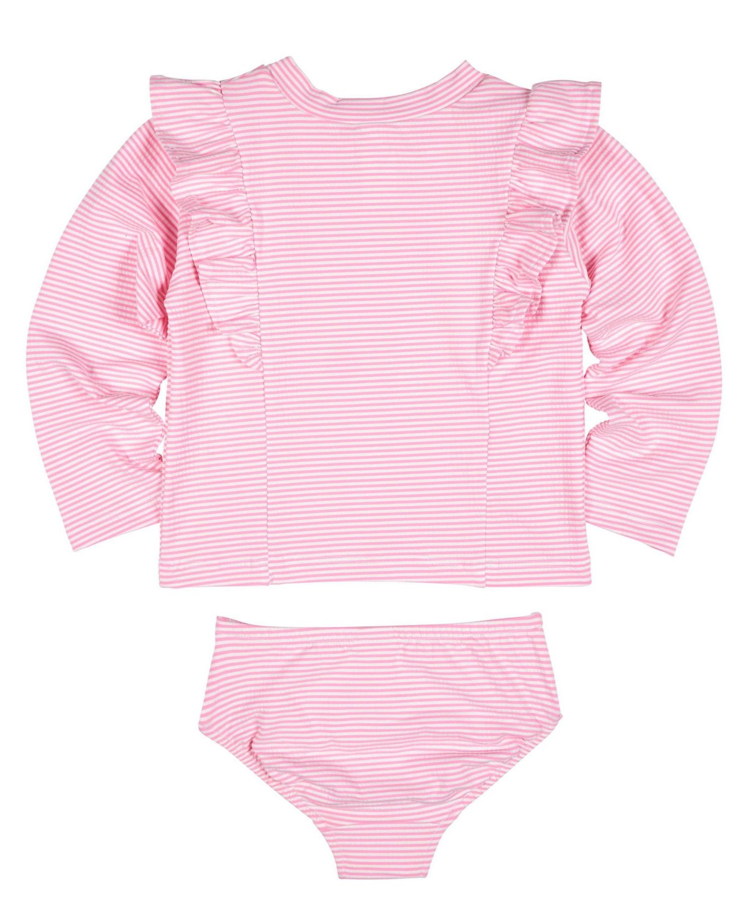 Toddler Girls Stripe Seersucker Rashguard Swimsuit with Flower