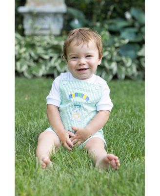 Baby Boy Seersucker Shortall With Parachute Bear