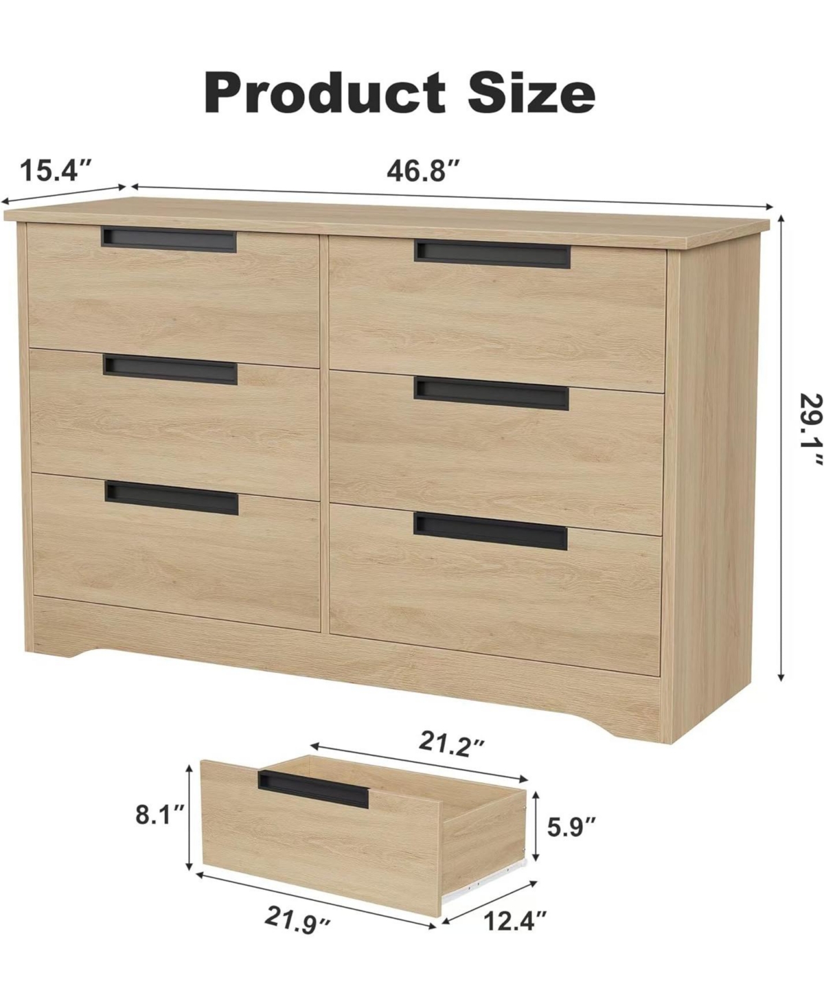 gaomon Drawer Dresser for Bedroom, Natural Modern Double Dresser Organizer with Embedded Handles Design