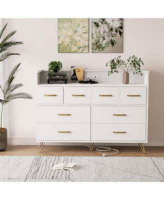 8 Drawer Wood Dressers for Bedroom with Led Light and Power Outlet, Wooden Dressers with Open Shelves  for Adult and Kids Bedroom