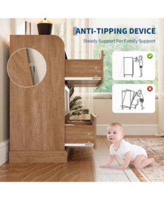 Farmhouse 6 Drawer Dresser for Bedroom, Rattan Chest of Drawers with Storage,Large Dresser Chest of Drawers with Gold Handle,Boho TV Stand