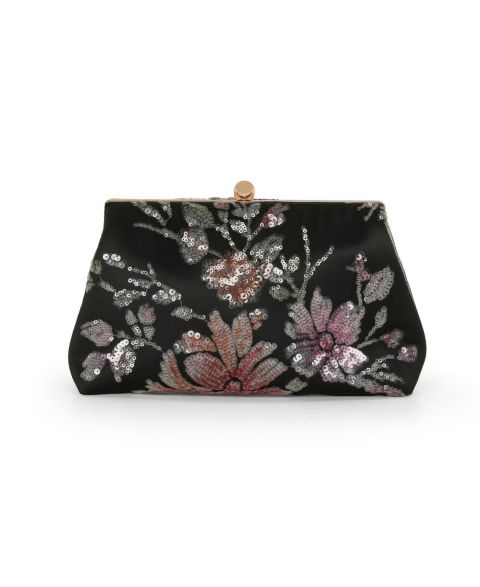 Женская сумка Jewel Badgley Mischka Lyric Sequin Floral Satin Top Handle, цвет: Чёрный разноцветный