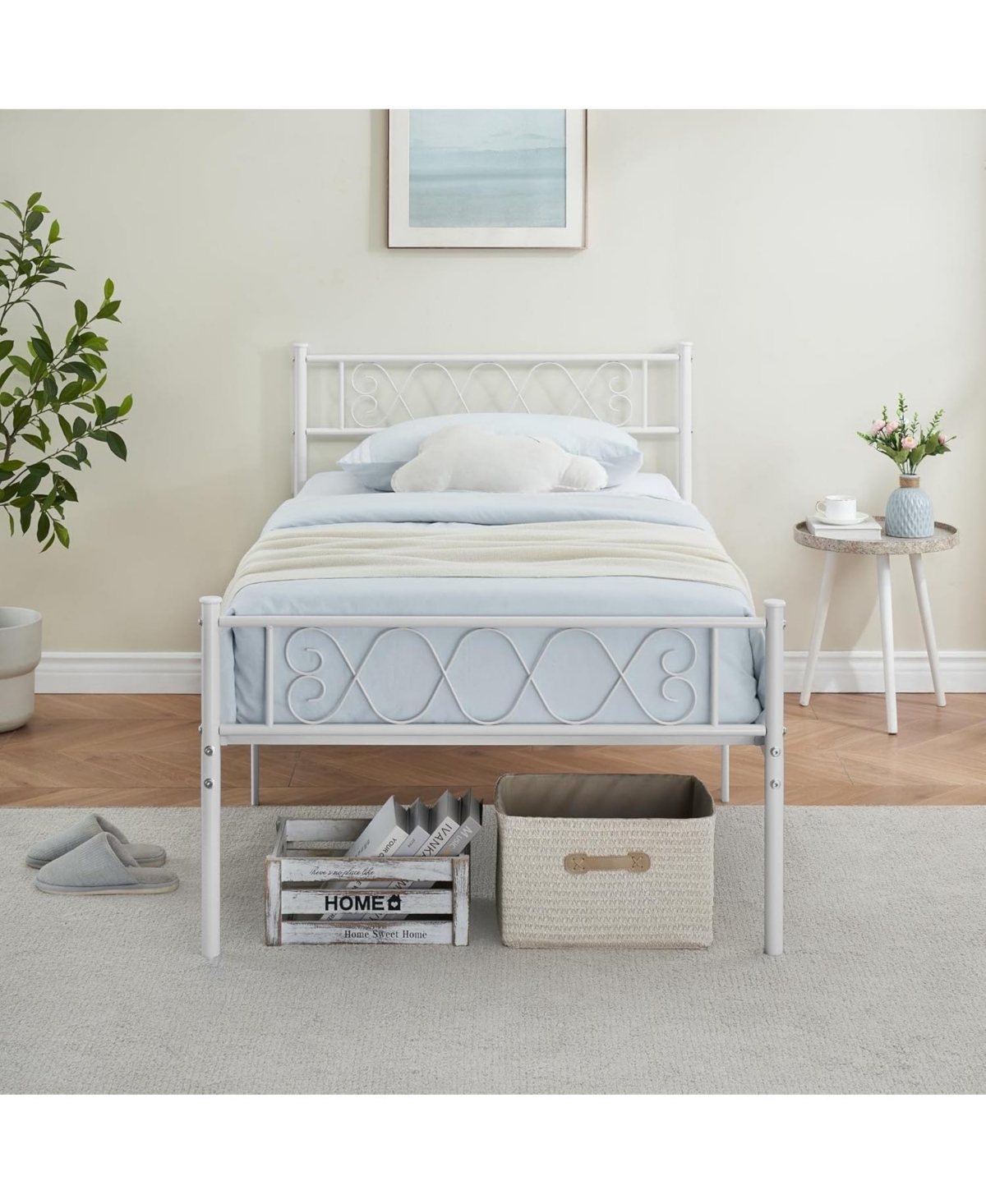 gaomon Bed Frame with Headboard and Footboard for Girls Boys, Metal Platform Iron-Art Sweet Heart, Under Storage