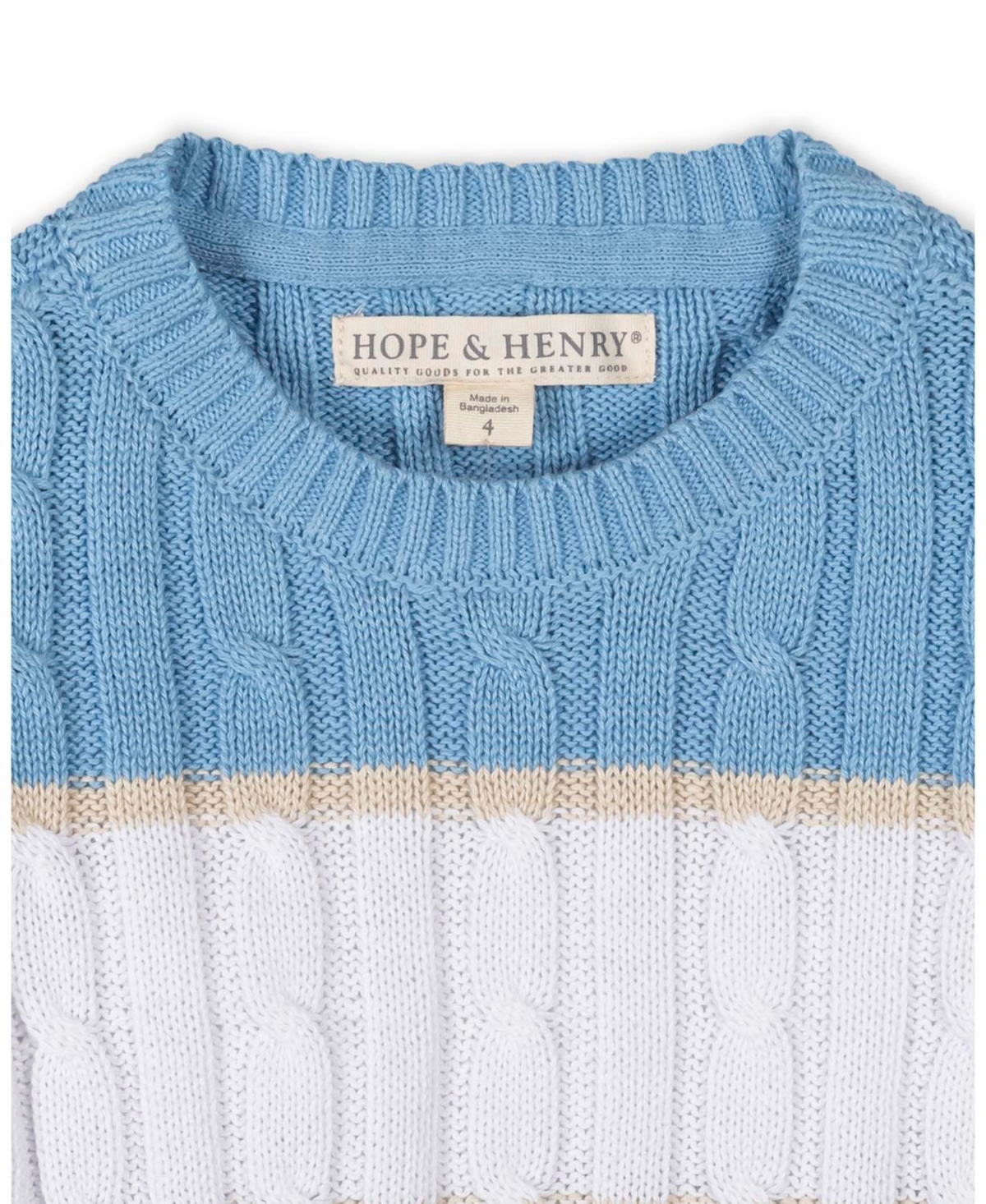 Hope & Henry Boys Organic Cable Crewneck Pullover Sweater