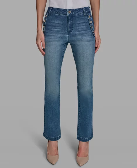 Petite Mid-Rise Denim Pants - Steel Blue