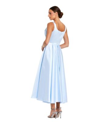 Women's Sleeveless Satin Midi Dress with Bow Detail