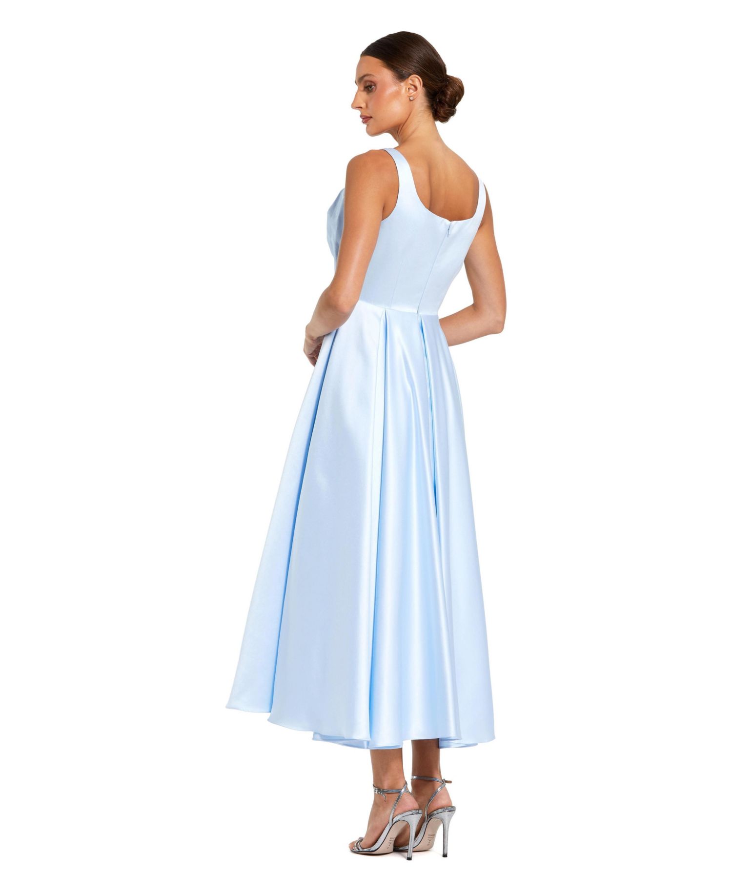 Women's Sleeveless Satin Midi Dress with Bow Detail