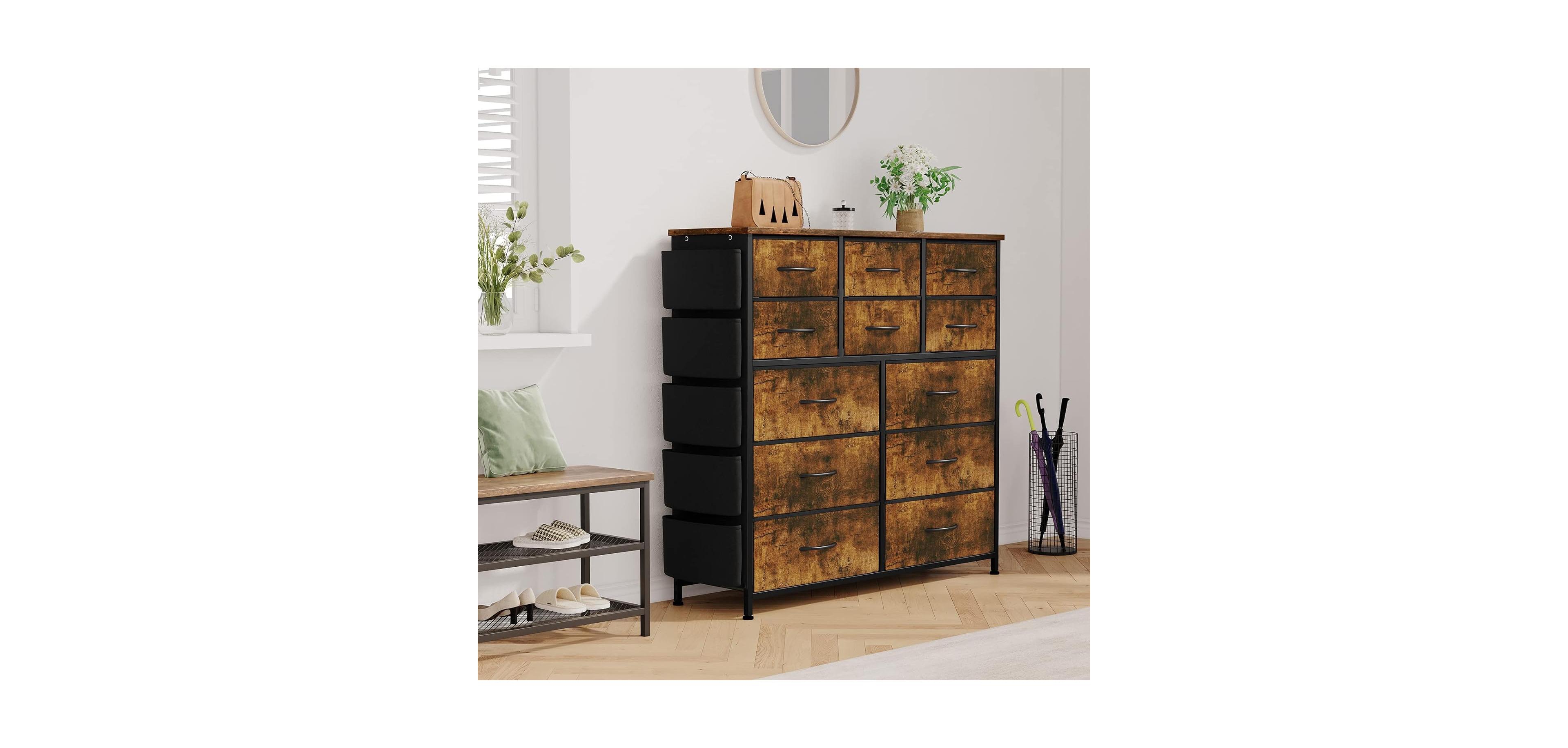 gaomon 12 Drawer Dresser for Bedroom, Fabric Storage with Side Pockets and Hooks, Large Chest of Drawers for Closet, Living Room, Hallway