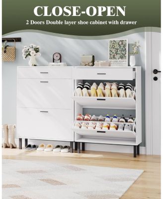 Narrow Shoe Cabinet Storage for Entryway, 3 Drawers, Freestanding Shoe Organizer Wooden,Shoe Rack Storage with 3-Tier Adjustable Shelves